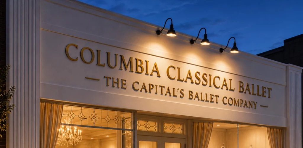 Columbia Classical Ballet’s home at 610 Harden Street in Five Points at dusk